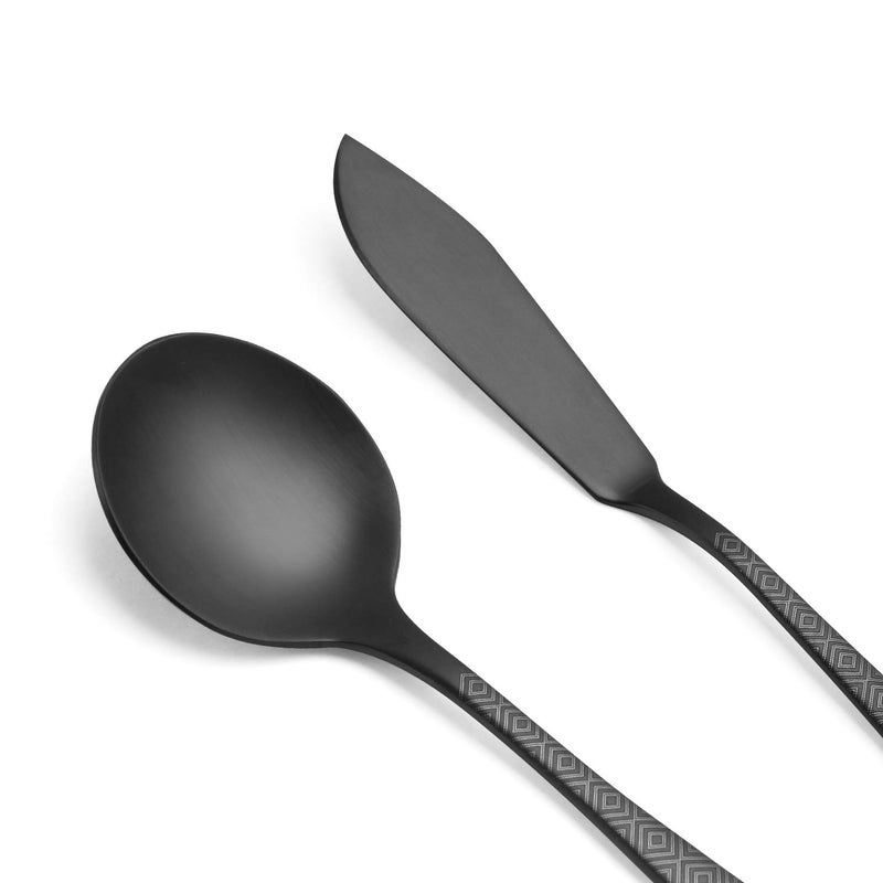 sharecook Matte Black Serving Set, sharecook 5-Piece 18/0 Stainless Steel Large Hostess Set with Round Edge, Satin Finished, Dishwasher Safe -Spoons, Forks,Butter Knife& Slotted Spoon - Image 4
